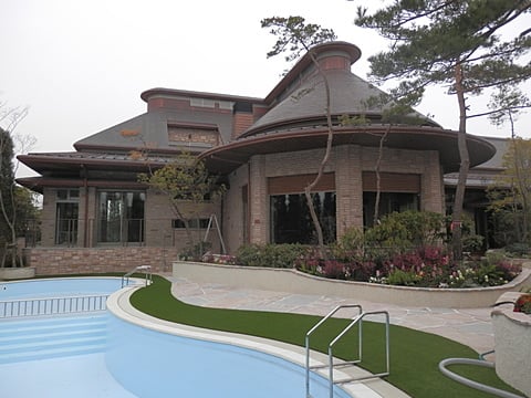 The building appearance and pool